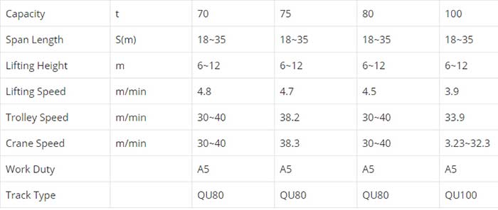 80 ton gantry crane specifications