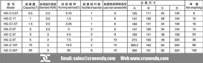 Hand chain hoist specifications - Dongqi Chain blocks